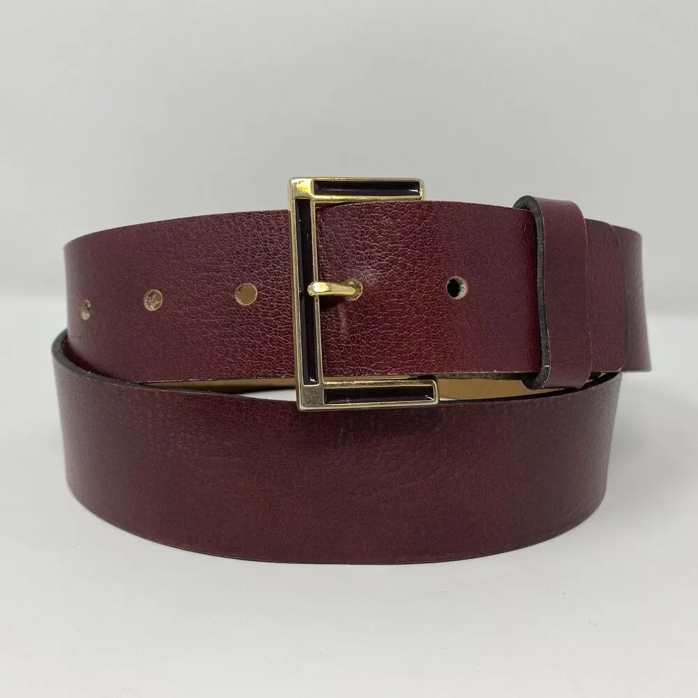 VTG Mens Sz 40 Saffiano Red Pebbled Leather Dressy Casual Work Belt Gold Buckle
